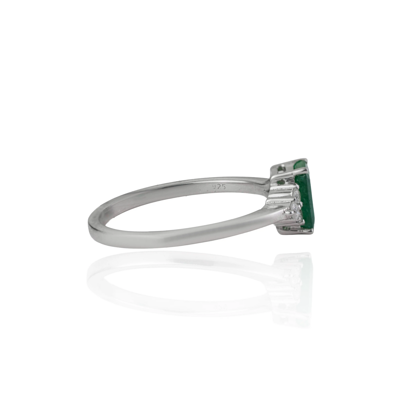 Precious Gemstone Emerald & Diamond Fine 925 Sterling Silver Ring For Women's Daily Wear