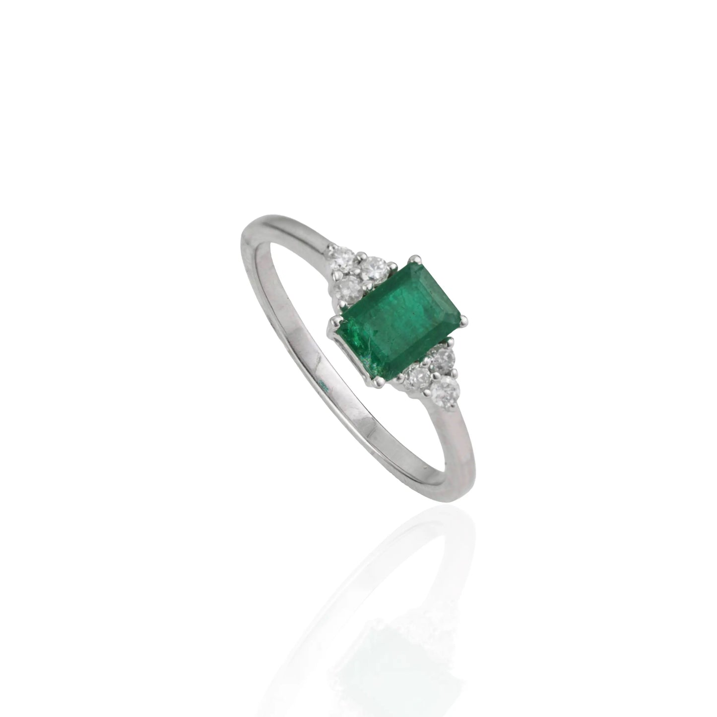 Precious Gemstone Emerald & Diamond Fine 925 Sterling Silver Ring For Women's Daily Wear