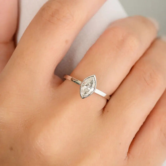 Marquise Cut Diamond Everyday Solitaire Ring in 18k White Gold