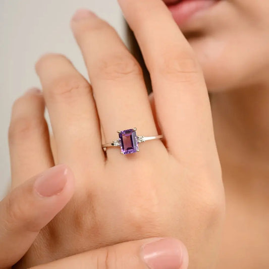 Newly Designed Octagon Cut Amethyst & Diamond Solitaire Ring