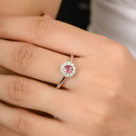 Classic Design Round Cut Tourmaline and Diamond Promise Ring