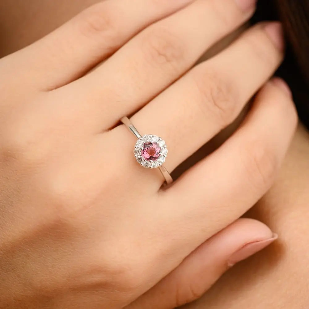 Classic Design Round Cut Tourmaline and Diamond Promise Ring