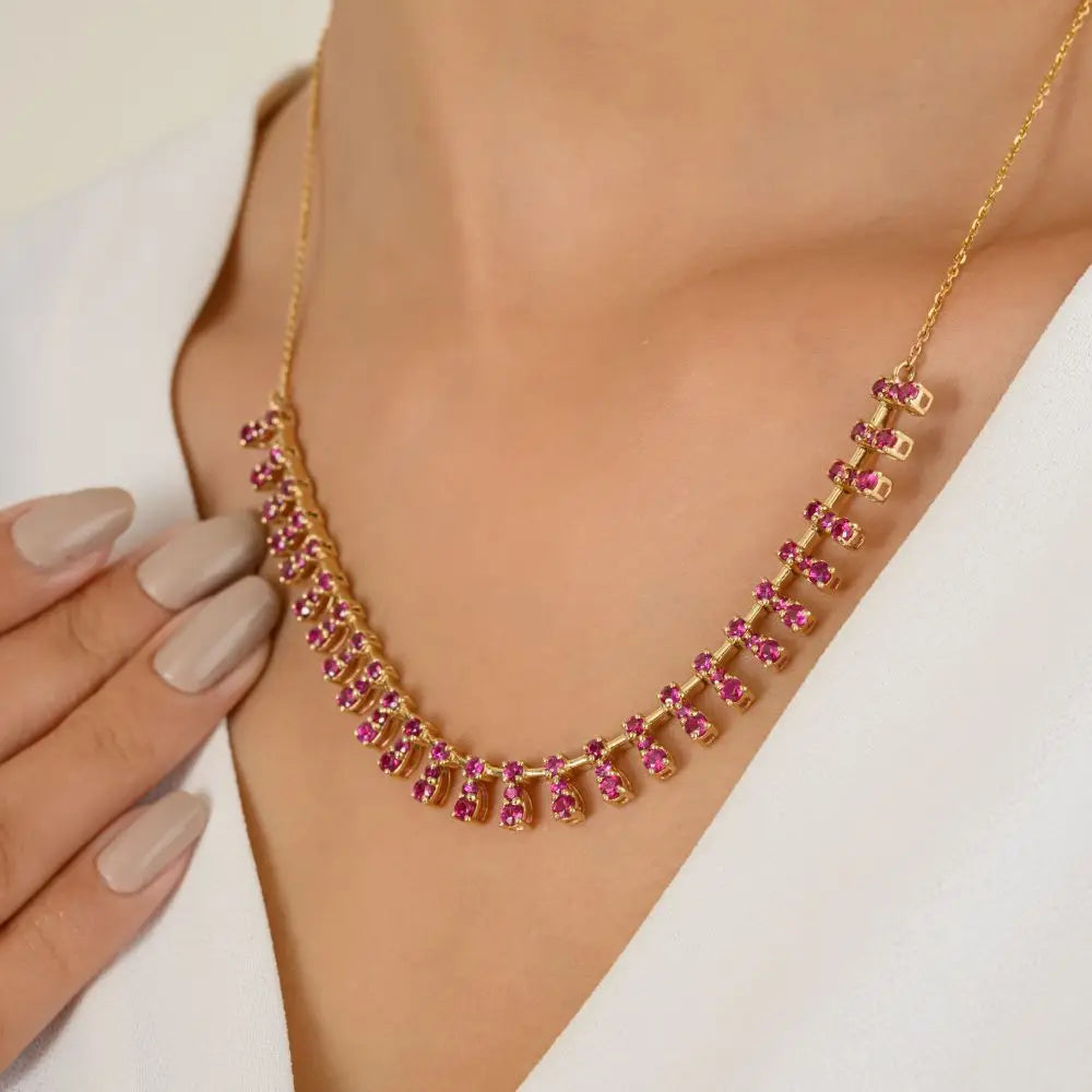 High Quality Natural Round Cut Ruby Choker Necklace in 14k Yellow Gold