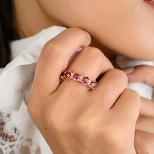 Natural Ruby & Diamond Half Stackable Engagement Band Ring