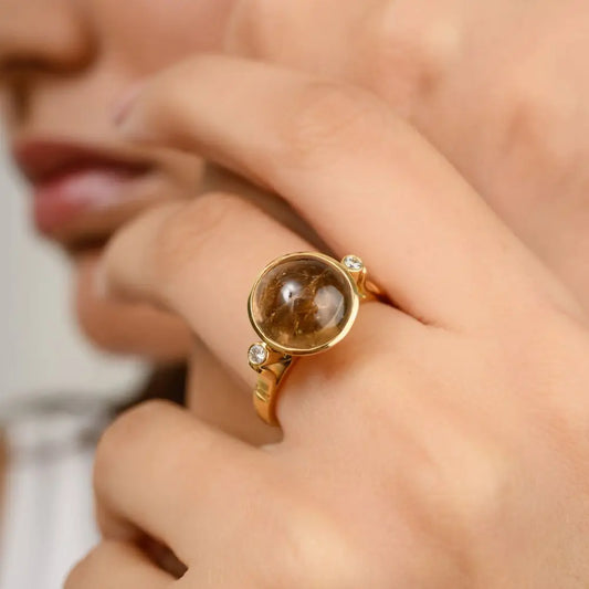 Handmade 18k Yellow Gold Round Cut Tourmaline & Diamond Wedding Ring