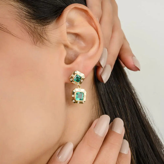 Beautiful Handmade Natural Emerald and Diamond Dangle Earrings For Sale