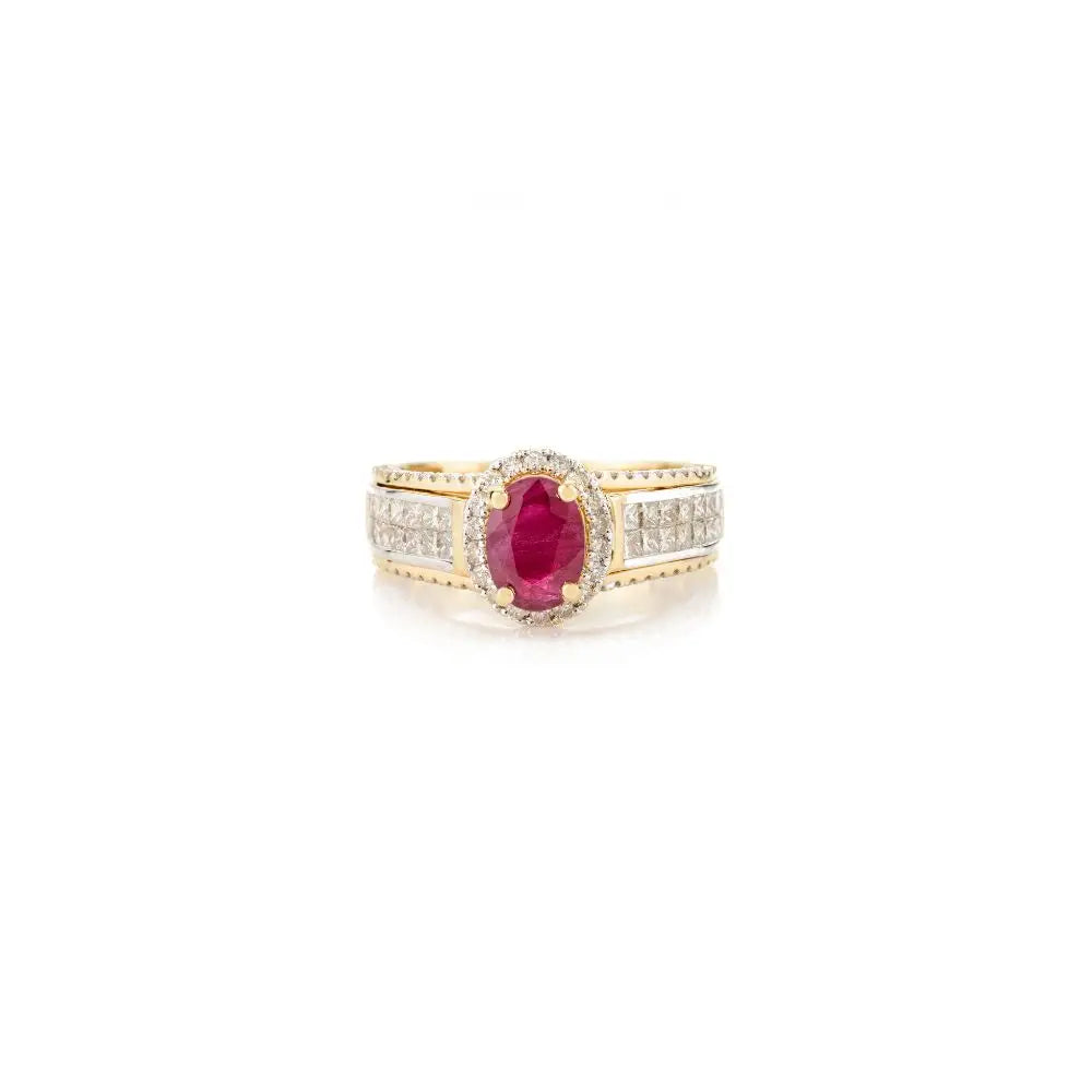 Natural Oval Cut Ruby and Diamond Cocktail Ring For Women Jewelry 18k Real Gold