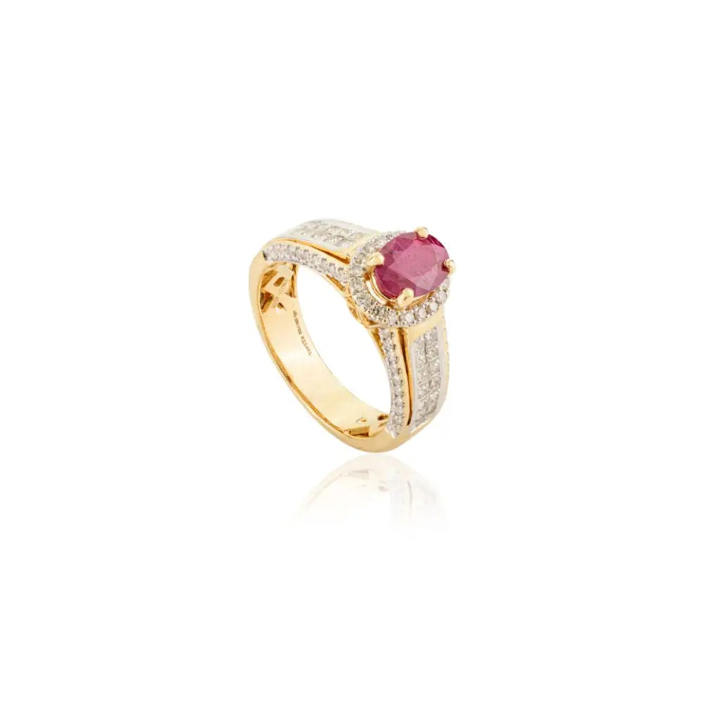 Natural Oval Cut Ruby and Diamond Cocktail Ring For Women Jewelry 18k Real Gold