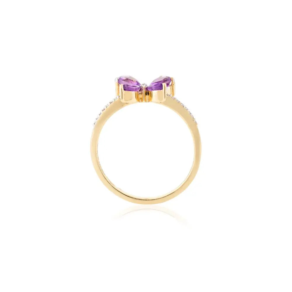 New Trendy Design Natural Amethyst & Diamond Dainty Butterfly Ring For Women