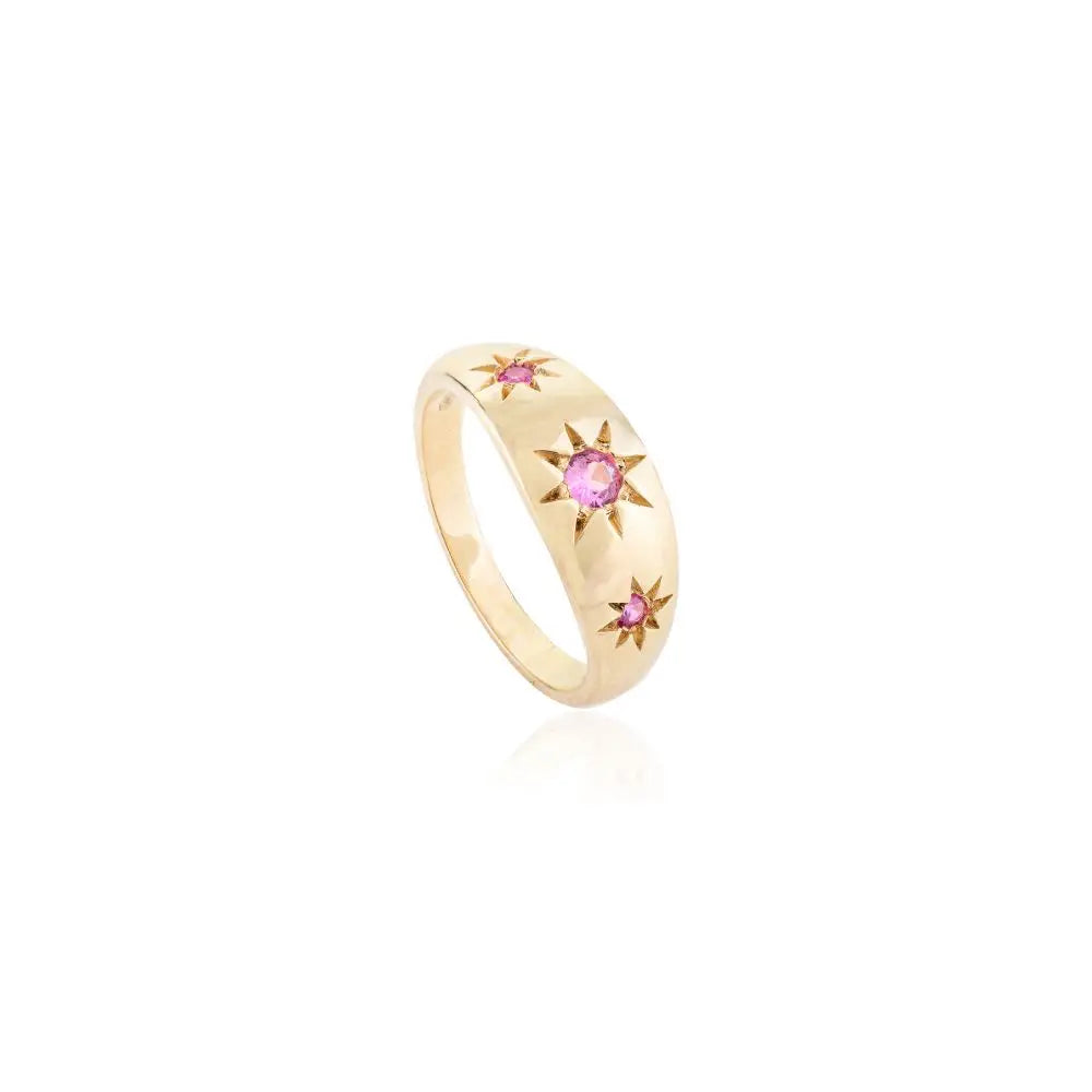 Unique Design 100% Natural Pink Sapphire & 14k Solid Yellow Gold Dome Ring