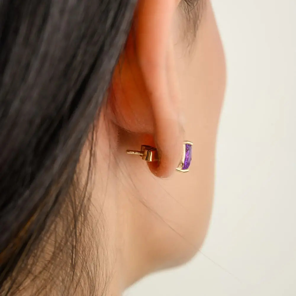 14k Solid Yellow Gold Natural Amethyst Pear Cut Stud Earrings