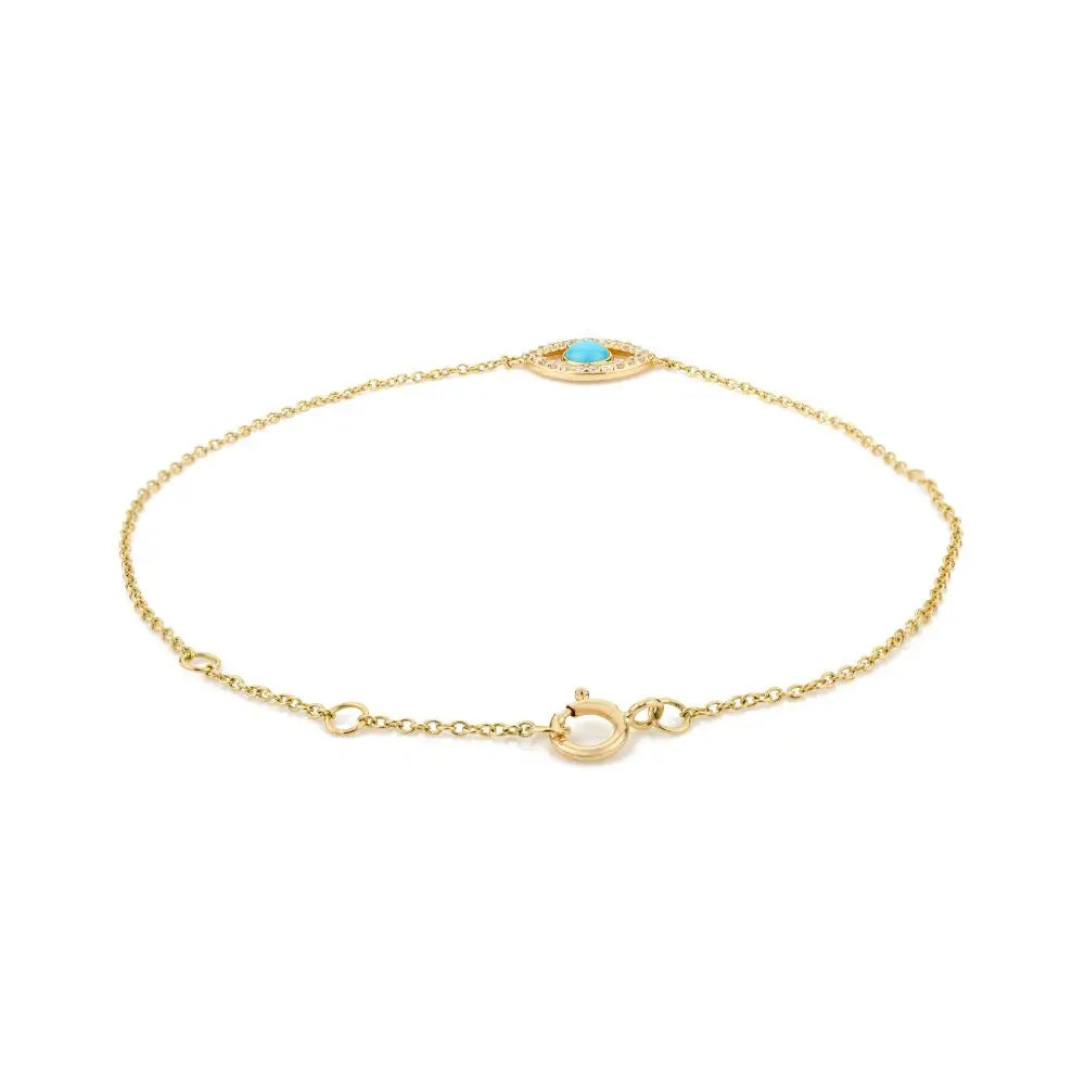 100% Natural Turquoise and Diamond Evil Eye Chain Bracelet