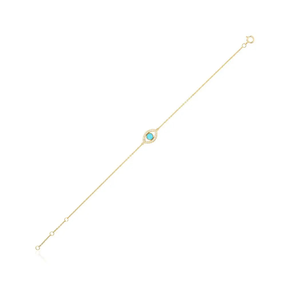 100% Natural Turquoise and Diamond Evil Eye Chain Bracelet