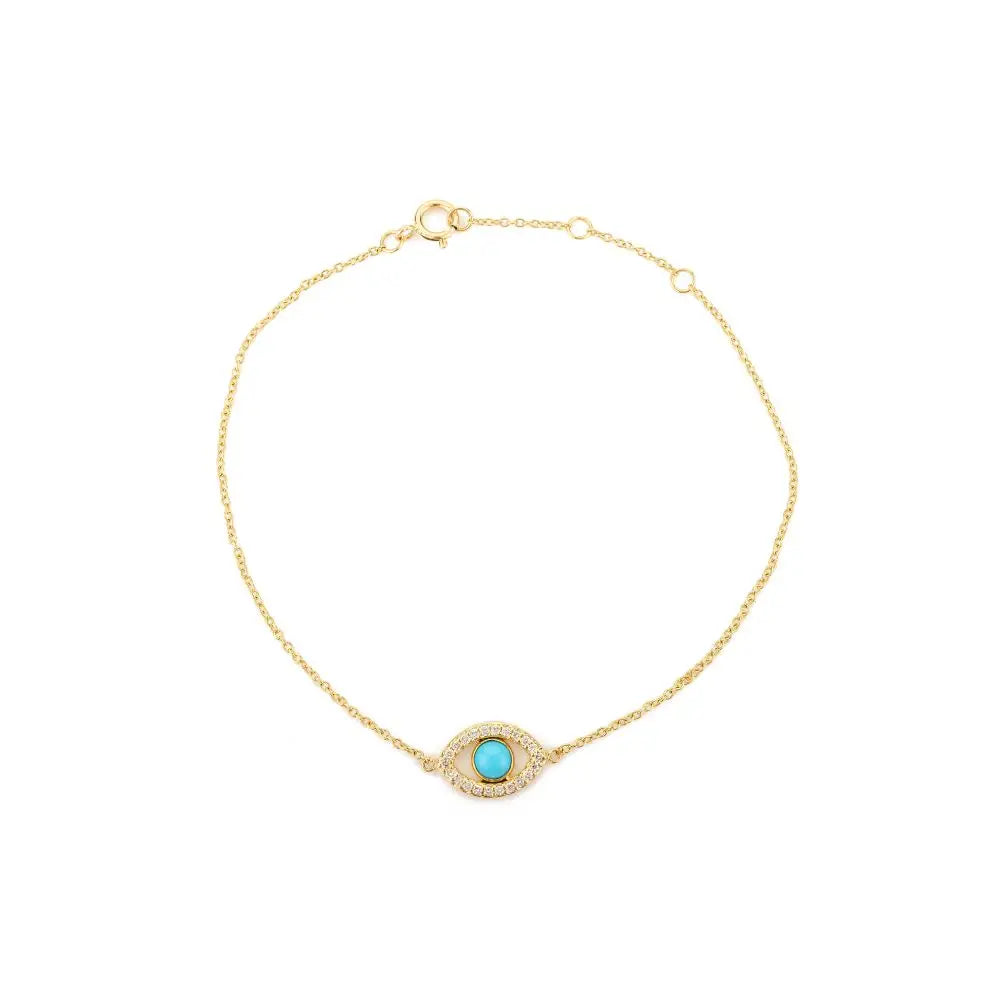 100% Natural Turquoise and Diamond Evil Eye Chain Bracelet