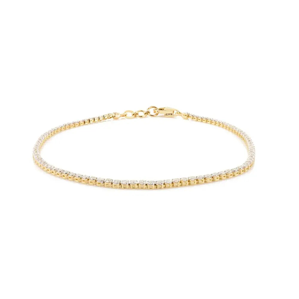 100% Genuine Round Cut Diamond 18k Yellow Gold Sleek Tennis Bracelet