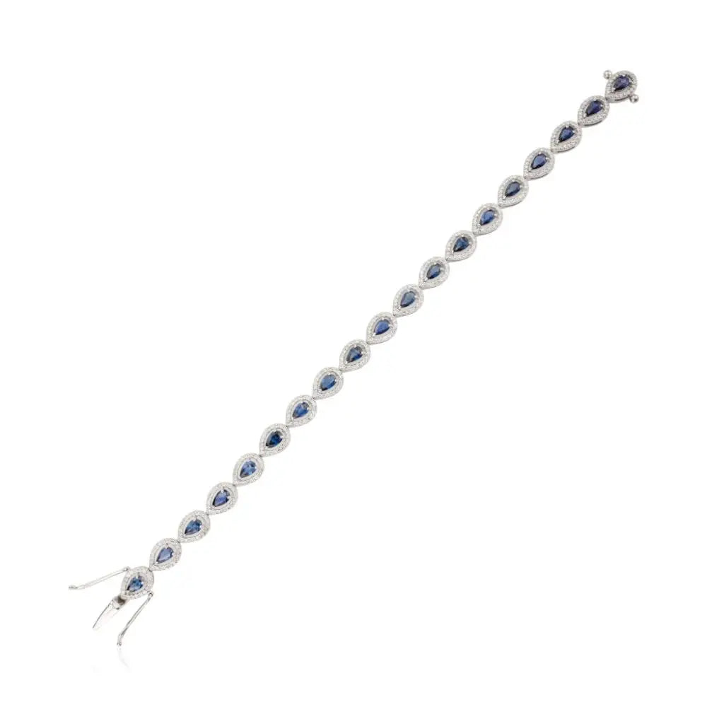 Best Quality Natural Pear Cut Blue Sapphire & Diamond Tennis Bracelet