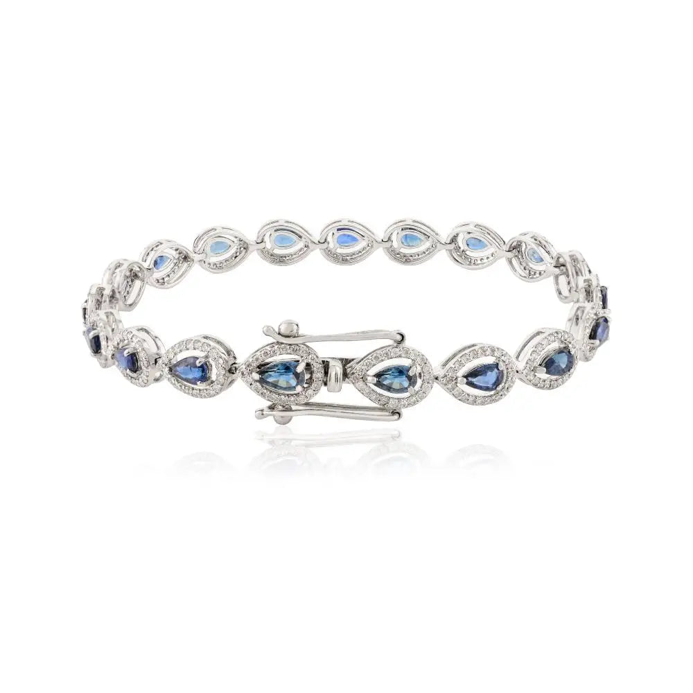 Best Quality Natural Pear Cut Blue Sapphire & Diamond Tennis Bracelet