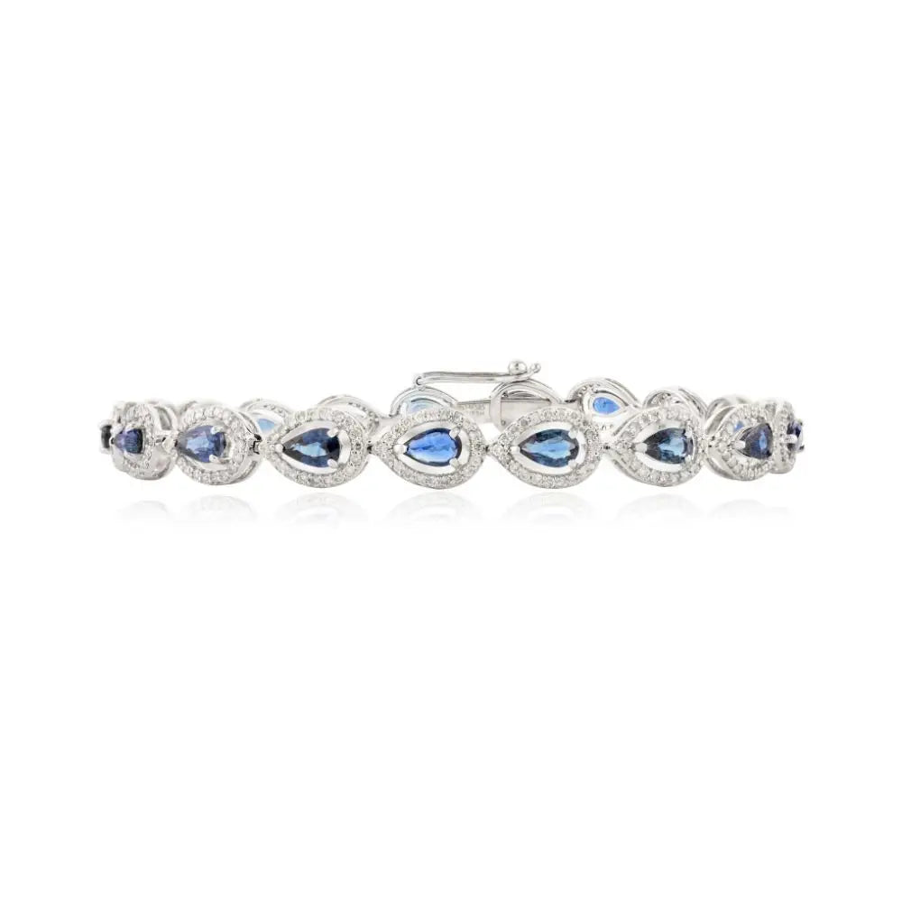 Best Quality Natural Pear Cut Blue Sapphire & Diamond Tennis Bracelet