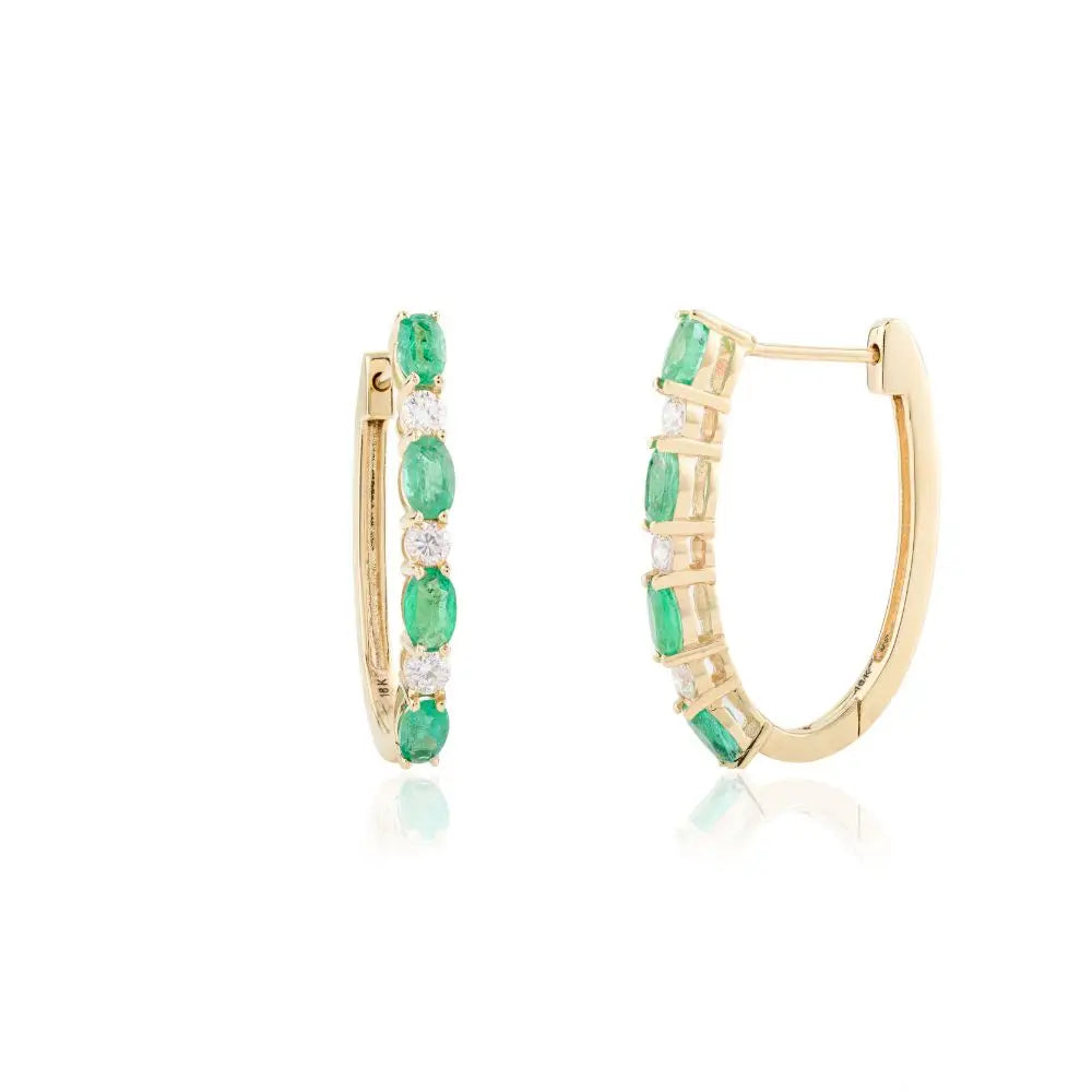 Glamorous Oval Cut Emerald & Diamond Alternative Hoop Earrings Fine Jewelry