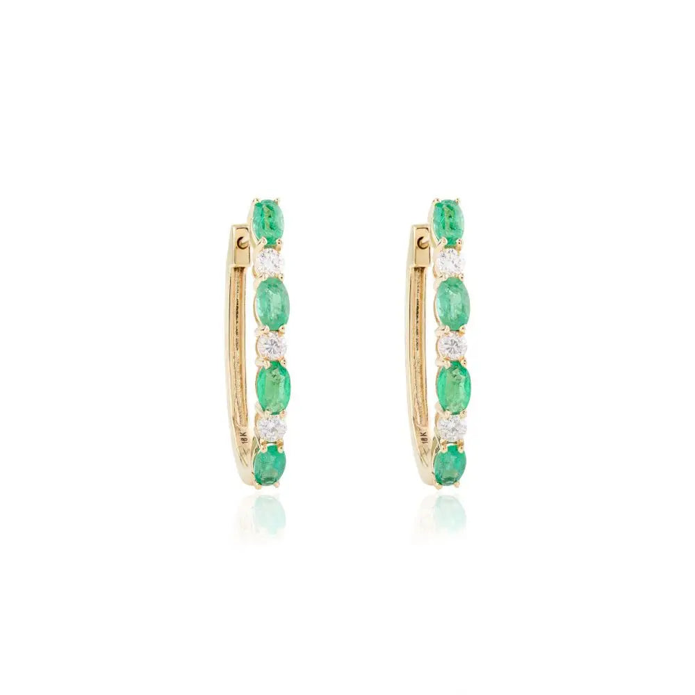 Glamorous Oval Cut Emerald & Diamond Alternative Hoop Earrings Fine Jewelry