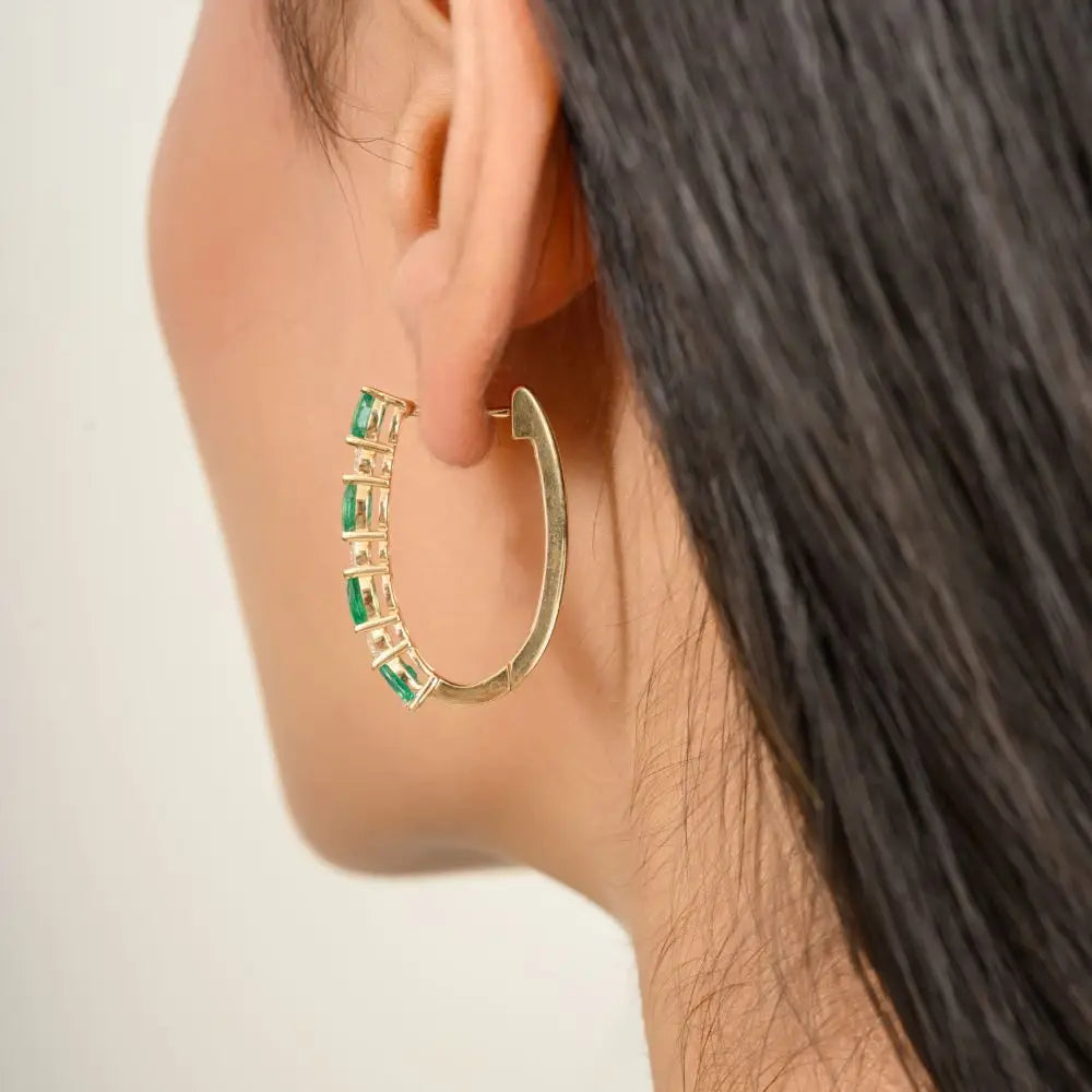 Glamorous Oval Cut Emerald & Diamond Alternative Hoop Earrings Fine Jewelry