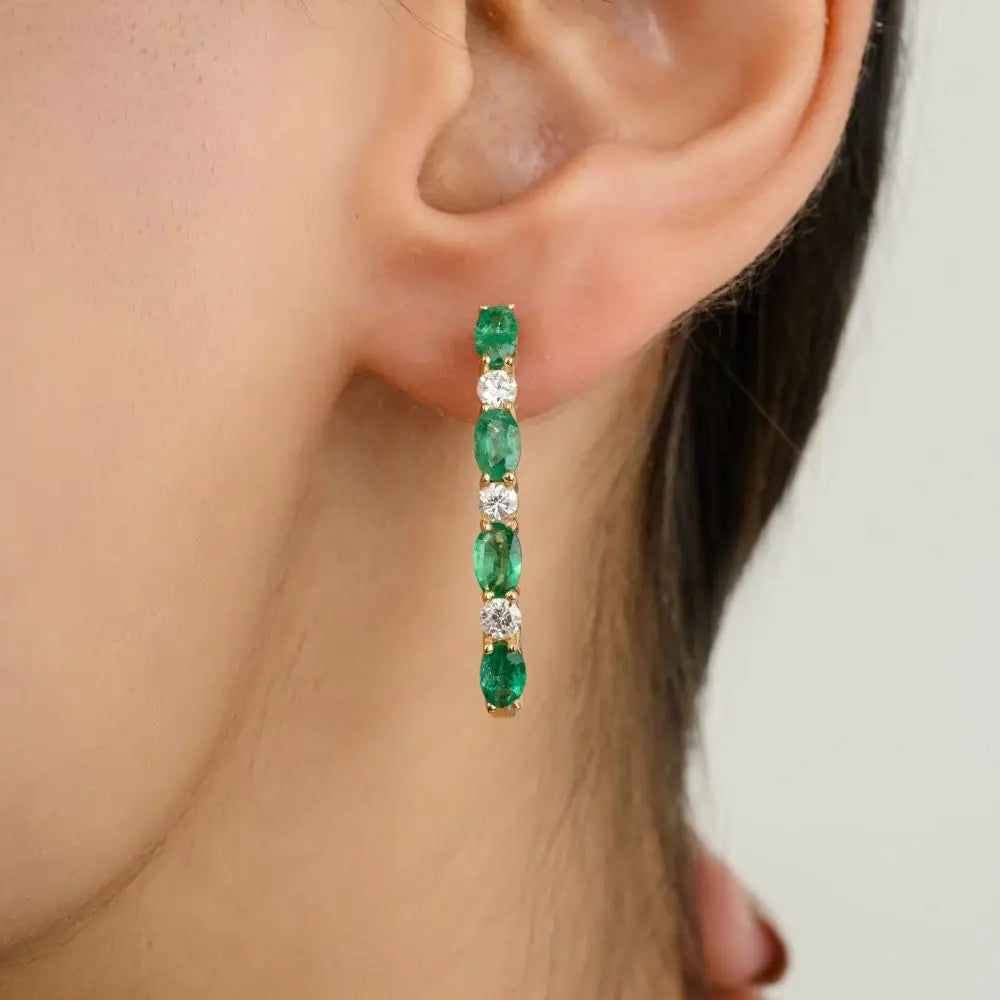 Glamorous Oval Cut Emerald & Diamond Alternative Hoop Earrings Fine Jewelry