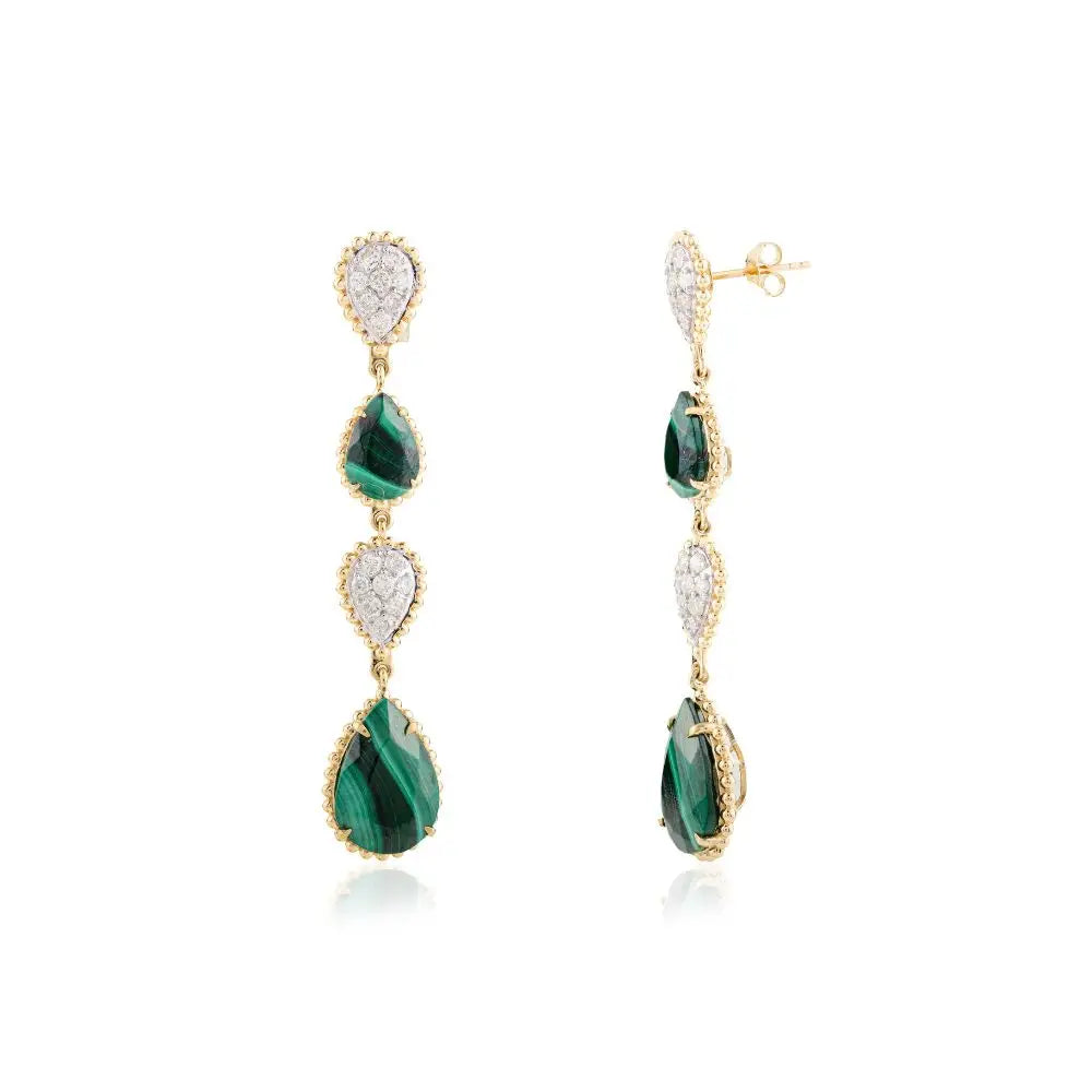 New Design Natural Pear Cut Malachite and Diamond Serpent Boheme Earrings