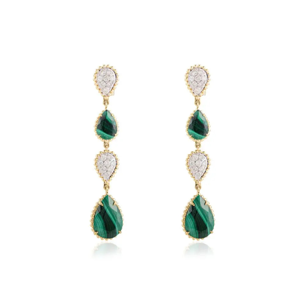 New Design Natural Pear Cut Malachite and Diamond Serpent Boheme Earrings