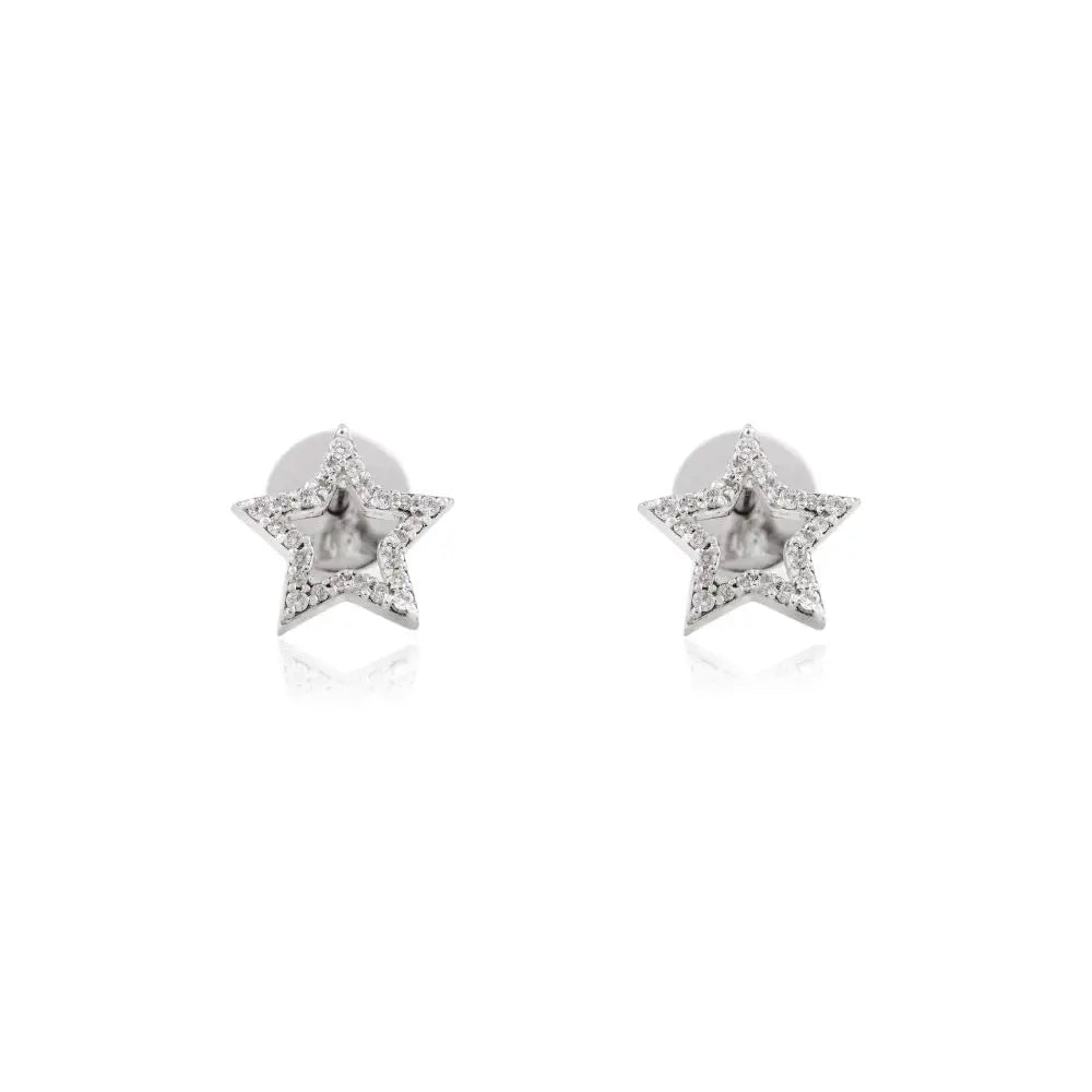 100% Authentic Real Diamond & 14k Solid White Gold Star Stud Earrings