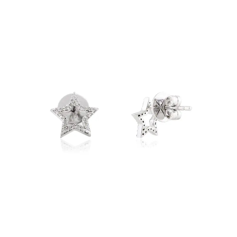 100% Authentic Real Diamond & 14k Solid White Gold Star Stud Earrings