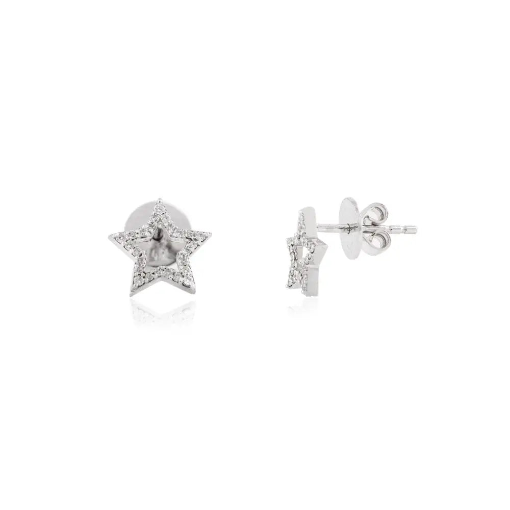 100% Authentic Real Diamond & 14k Solid White Gold Star Stud Earrings