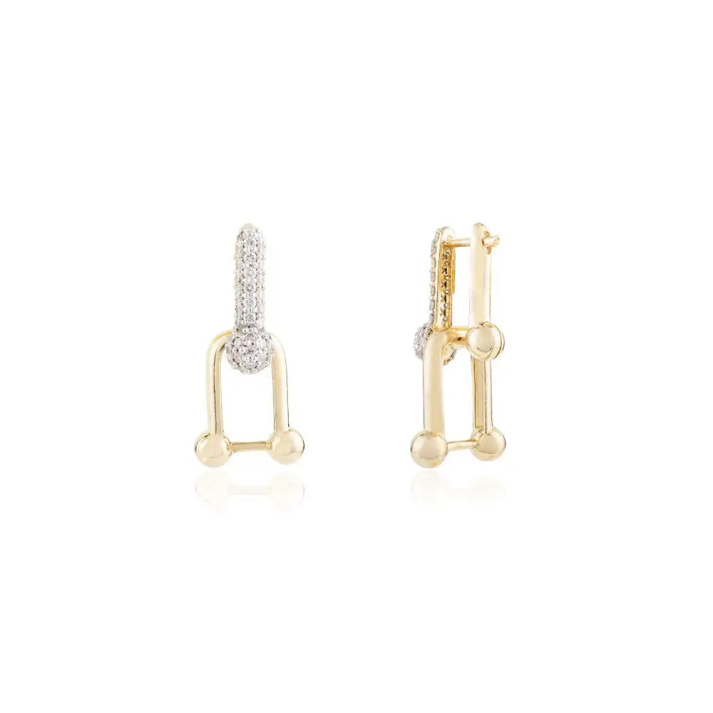 14K Solid Real Yellow Gold 100% Genuine Diamond U Link Hardwear Earrings