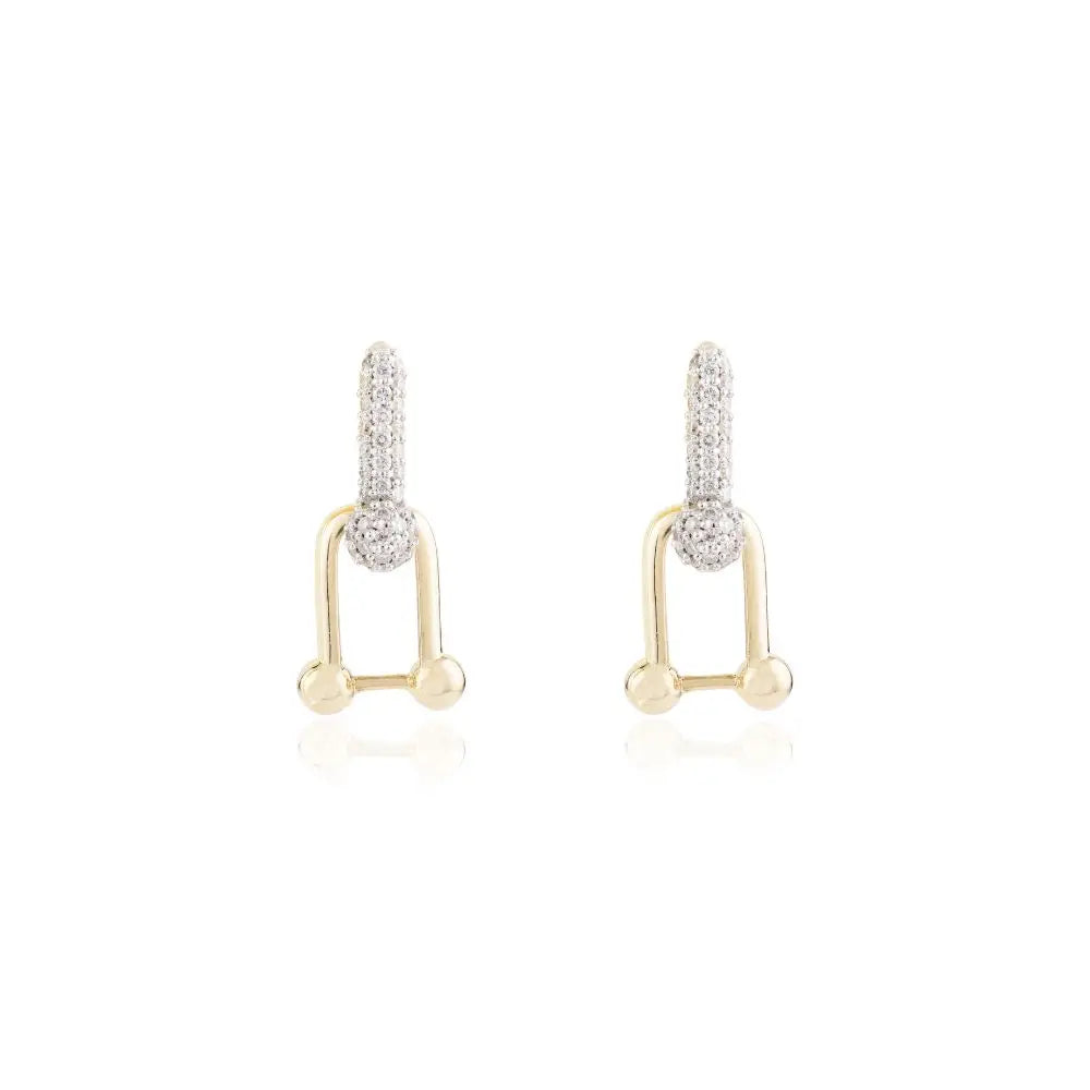 14K Solid Real Yellow Gold 100% Genuine Diamond U Link Hardwear Earrings