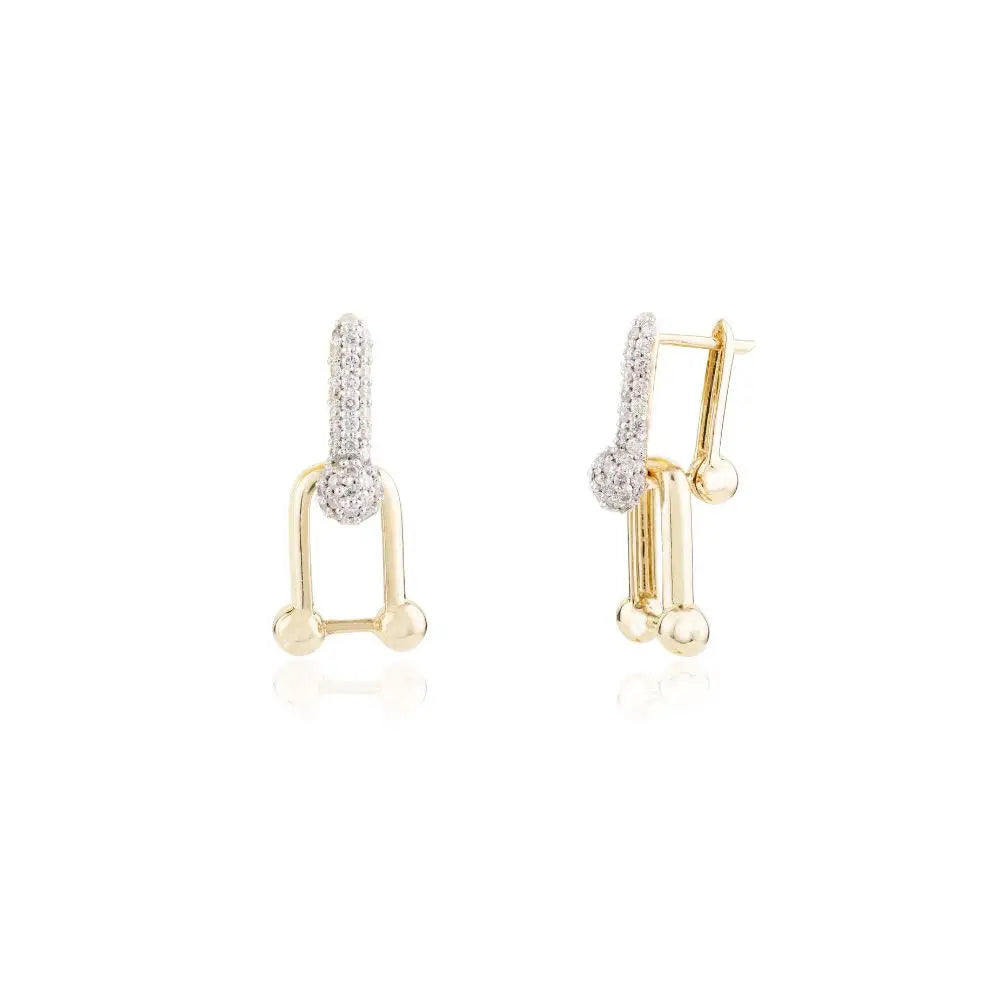 14K Solid Real Yellow Gold 100% Genuine Diamond U Link Hardwear Earrings