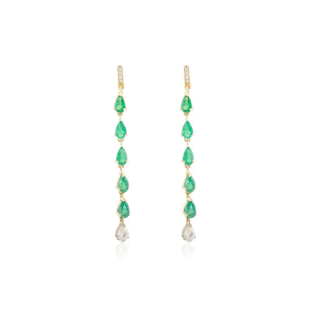 Classic Design Natural Pear Cut Emerald & Diamond Dangle Earrings