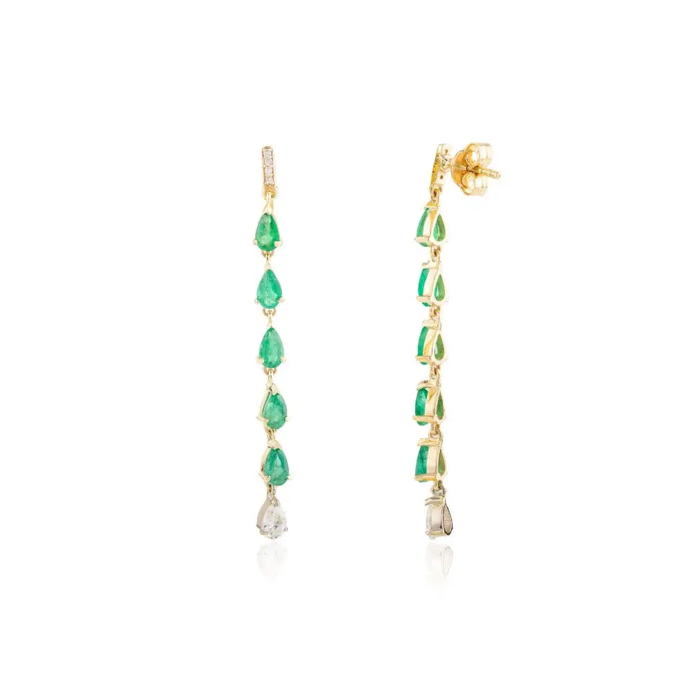 Classic Design Natural Pear Cut Emerald & Diamond Dangle Earrings