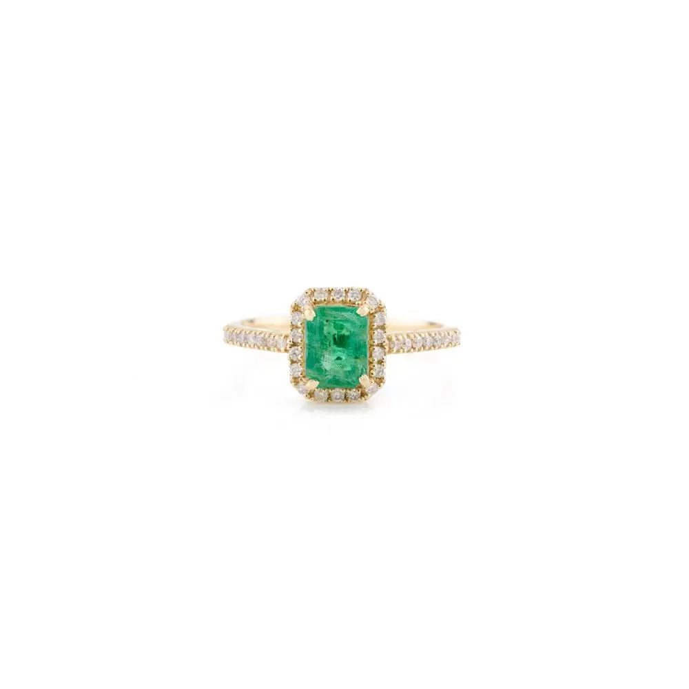 18k Solid Yellow Gold High Quality 100% Natural Emerald & Diamond Ring