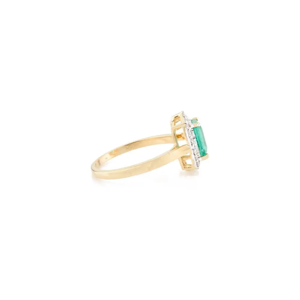 Art Deco 100% Natural Emerald & Diamond Halo Ring in 18k Yellow Gold