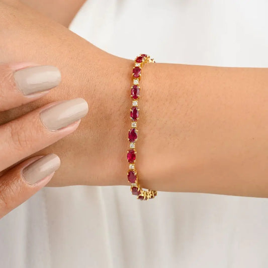 Gold jewelry in 18k Real Yellow Gold With Natural Ruby & Diamond Tennis Bracelet