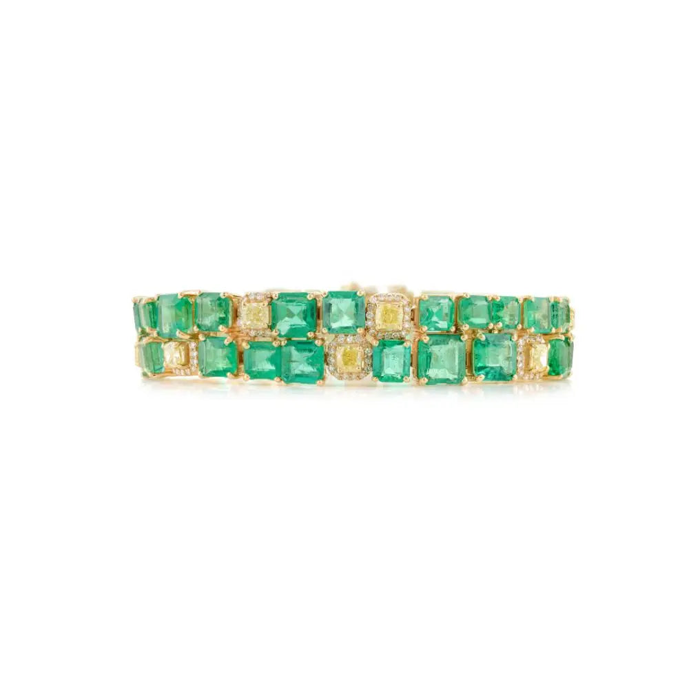 Beautifully Designed Natural Emerald & Diamond Wide Cocktail Tennis Bracelet