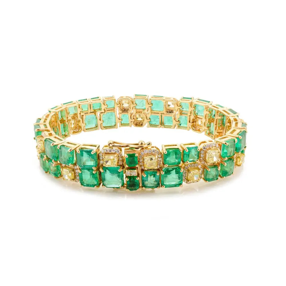 Beautifully Designed Natural Emerald & Diamond Wide Cocktail Tennis Bracelet