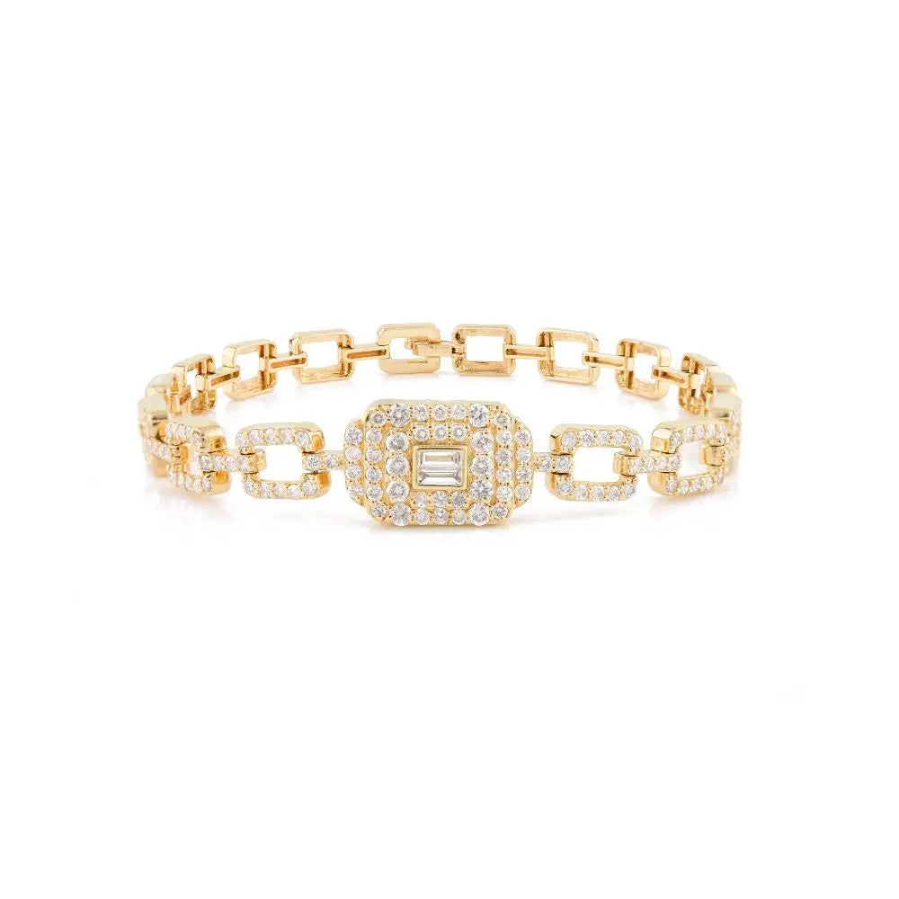 100% Authentic Real Diamond & 18k Solid Yellow Gold Wedding Bracelet for Women