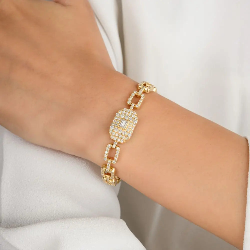 100% Authentic Real Diamond & 18k Solid Yellow Gold Wedding Bracelet for Women