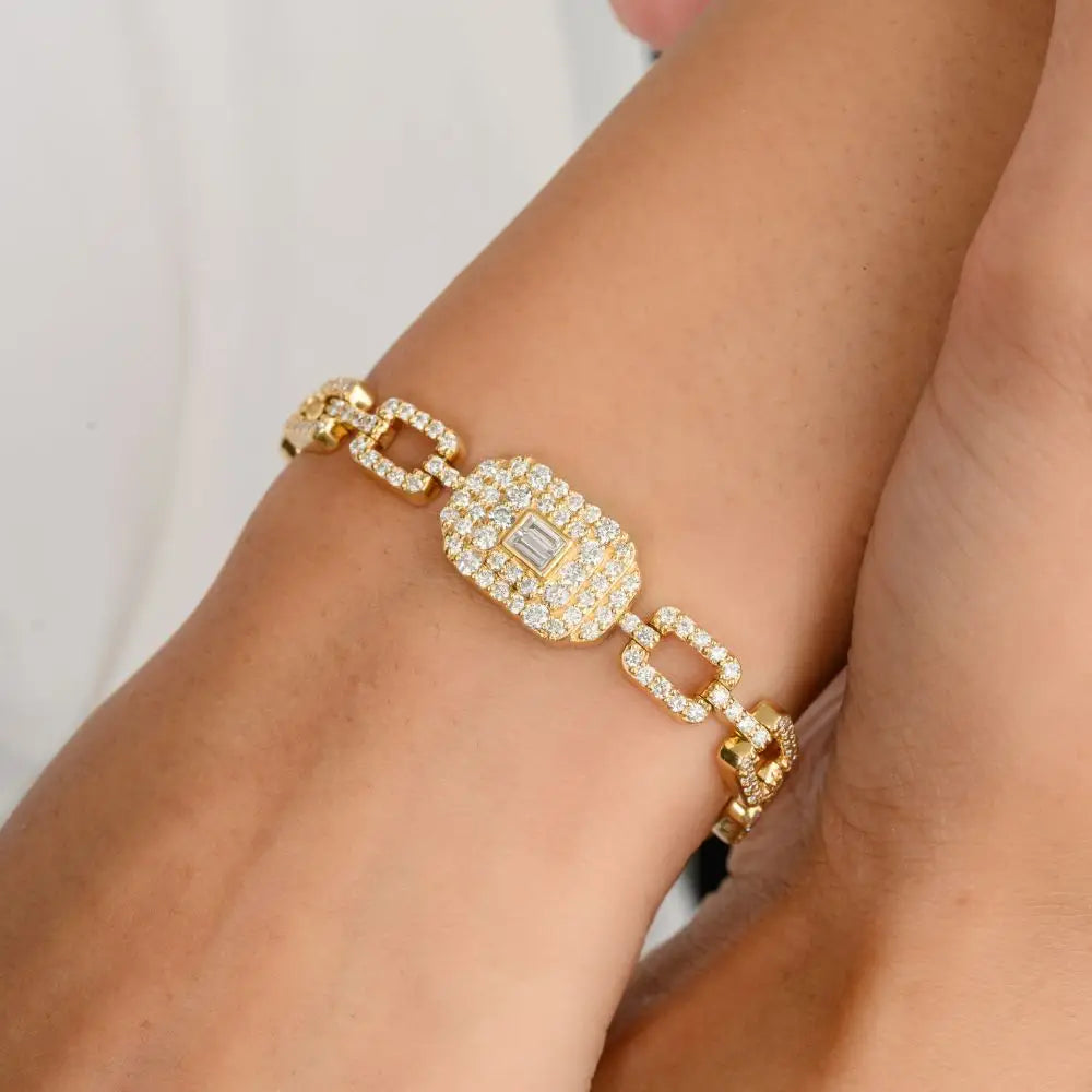 100% Authentic Real Diamond & 18k Solid Yellow Gold Wedding Bracelet for Women