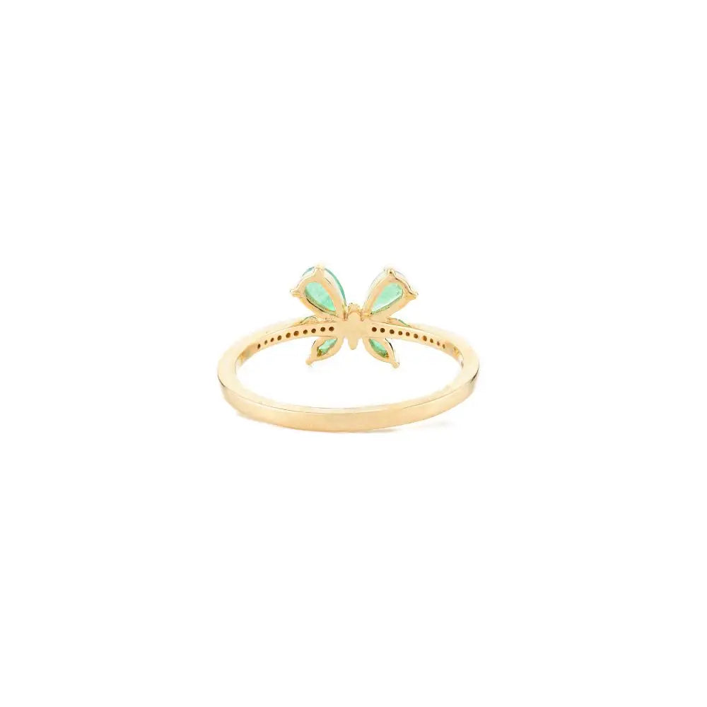 100% Handmade Natural Emerald & Diamond Dainty Butterfly Ring in 18k Yellow Ring