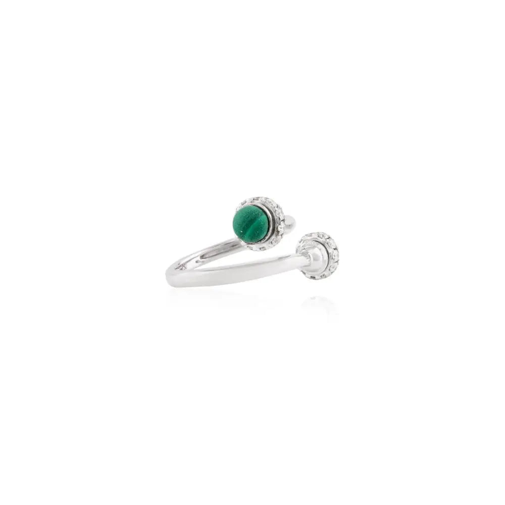 100% Authentic Real 18k White Gold With Natural Malachite & Diamond By Pass Ring