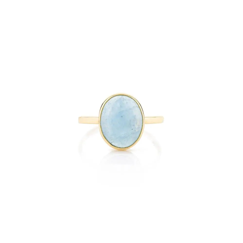 100% Natural Oval Cut Aquamarine & Diamond Cabochon Single Stone Ring