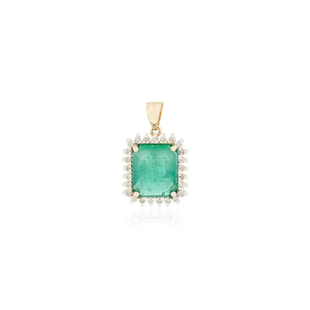 High-Quality Natural Emerald & Diamond 18k Yellow Gold Pendant