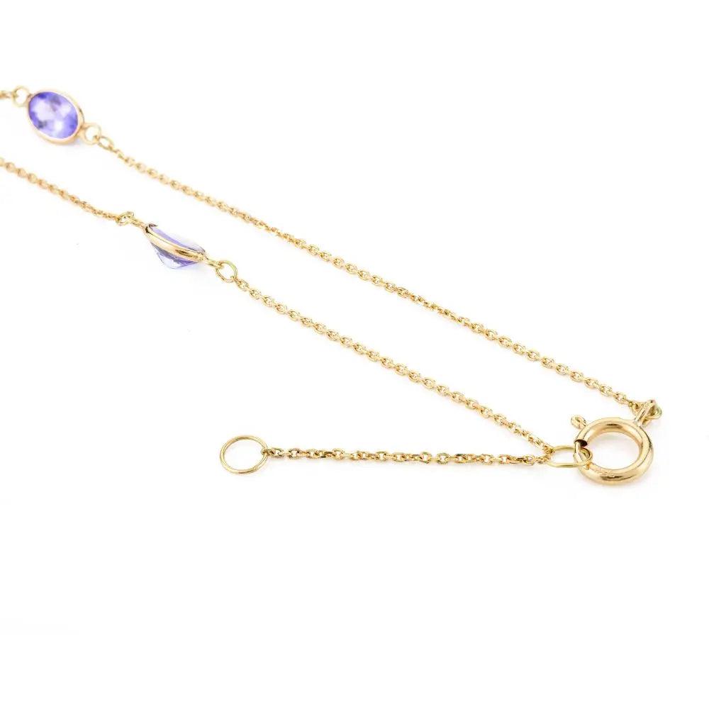 18K Solid Yellow Gold Natural Multi Gemstone Chain Necklace