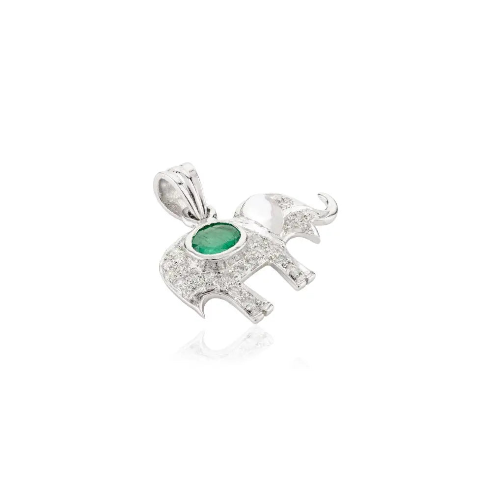 Elephant Pendant in Natural Emerald & Diamond With 18k White gold